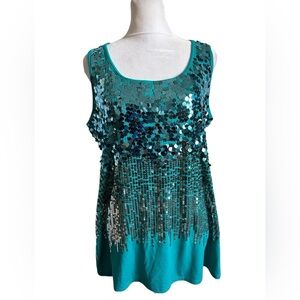 Roz& Ali Sequin Embellished Teal Tank Top size  XL